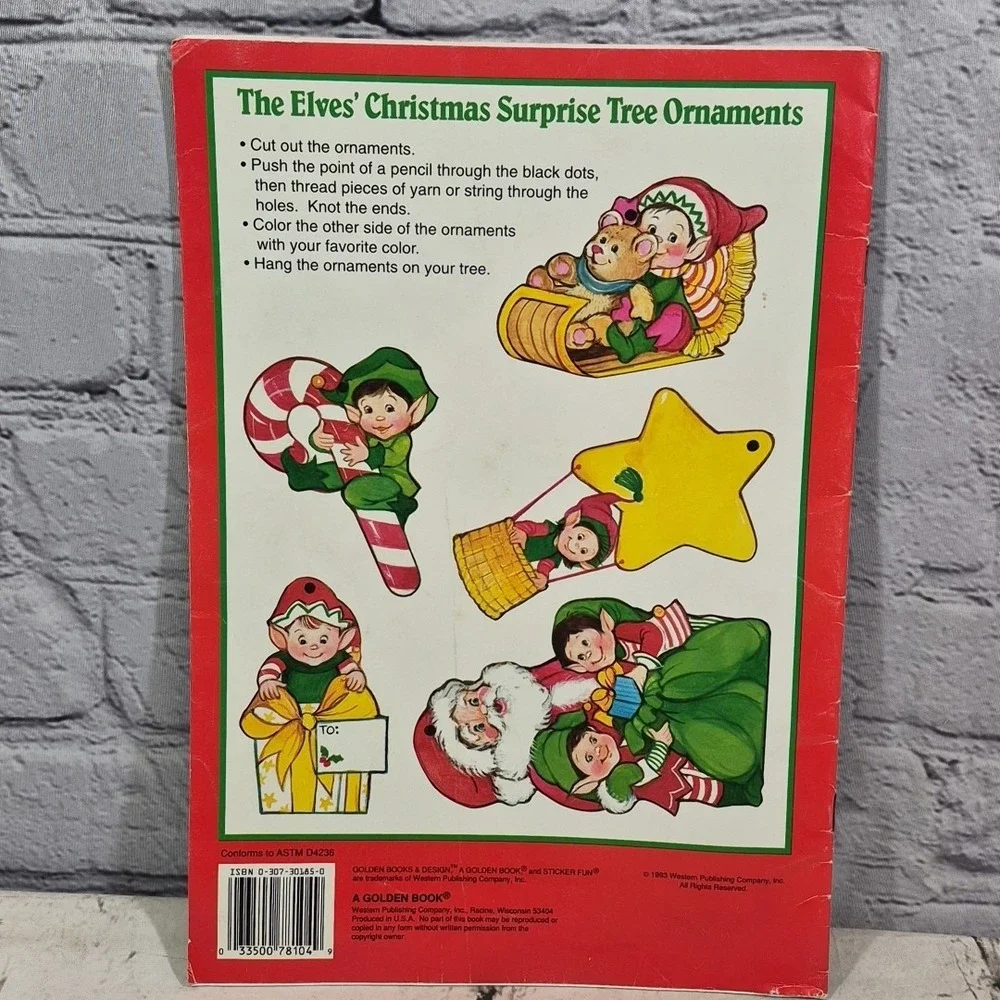 1993 Golden Book The Elves' Christmas Surprise Sticker Fun Book Vintage Coloring